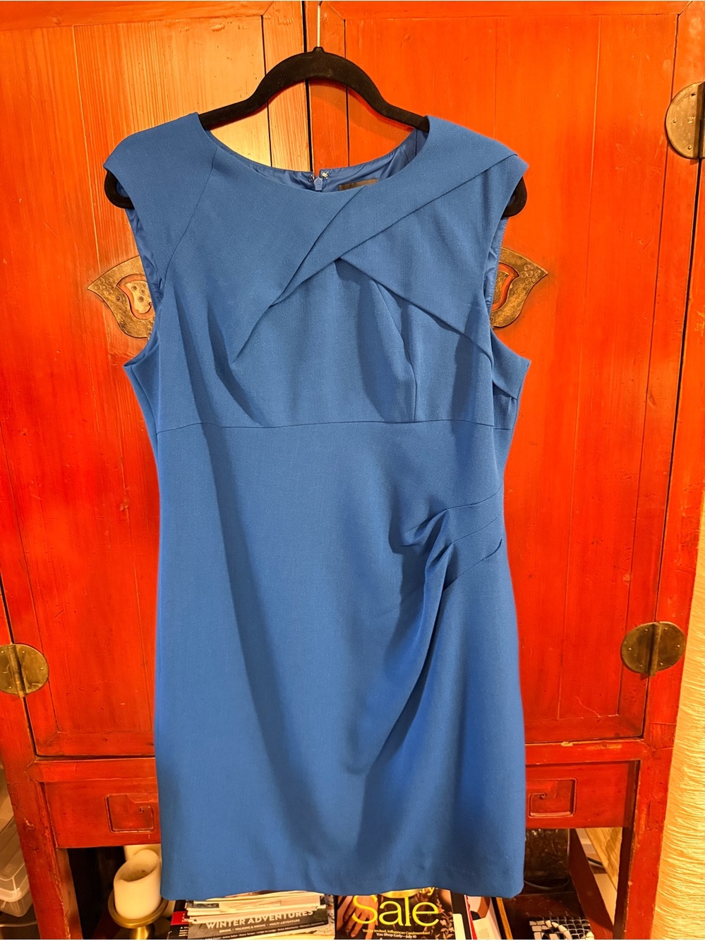Adrianna Papell Sleeveless Teal Blue Sheath Dress with Draped Detail Like New